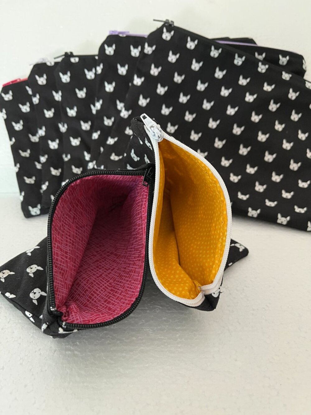 French Bulldog Zippered Fabric Pouches Lot of 7 Toiletry Makeup Coin Purse NEW